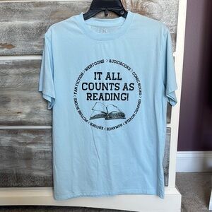 Reading Book Lover Light Blue Graphic T-Shirt